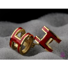 Lacquered Hermes Pop H Red Earrings in Yellow Gold QY00782