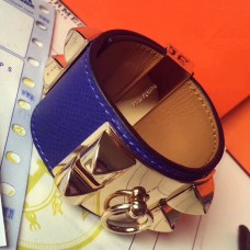 Luxury Hermes Blue Epsom Collier de Chien Bracelet Size S QY01915