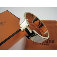 Replica Best Hermes White Enamel Clic H Bracelet Narrow Width (18mm) In Gold QY00017