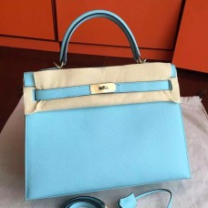 Replica Hermes Blue Atoll Epsom Kelly 32cm Sellier Handmade Bag QY00725