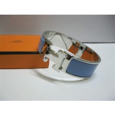 Replica Hermes Blue Enamel Clic H Bracelet Narrow Width (18mm) In Silver QY01419