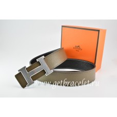 Replica Hermes Reversible Belt Light Gray/Black Togo Calfskin With 18k Gold Wave Stripe H Buckle QY01068