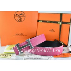 Replica Hermes Reversible Belt Pink/Black Togo Calfskin With 18k Drawbench Silver H Buckle QY01345