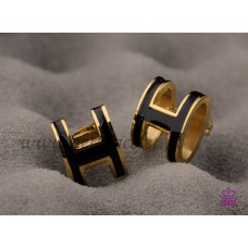 Replica Lacquered Hermes Pop H Black Earrings in Yellow Gold QY00931