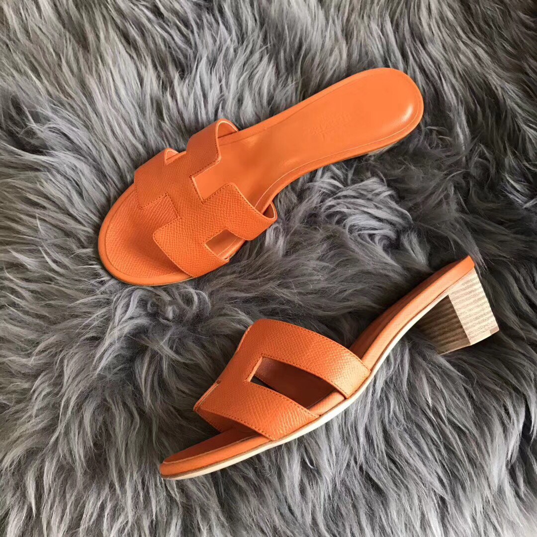 AAA Copy Hermes Orange Epsom Oasis Sandals QY00629 | Hermes Shoes