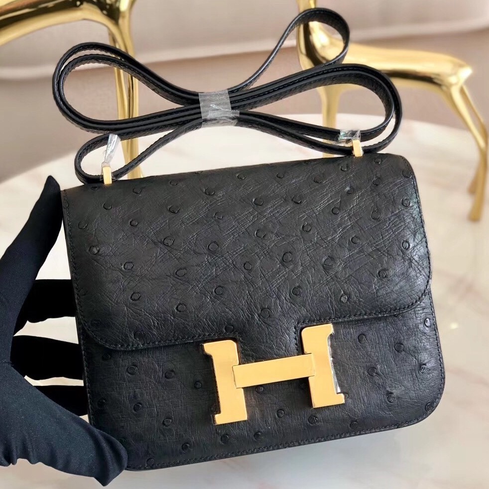 Hermes Mini Constance 18cm Black Ostrich Leather QY02195 | Hermes Handbags